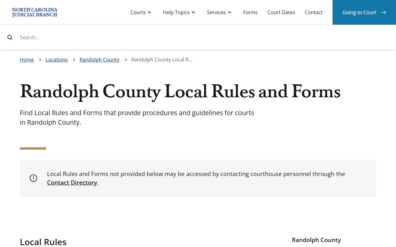 Randolph County court dockets local rules and court calendar forms