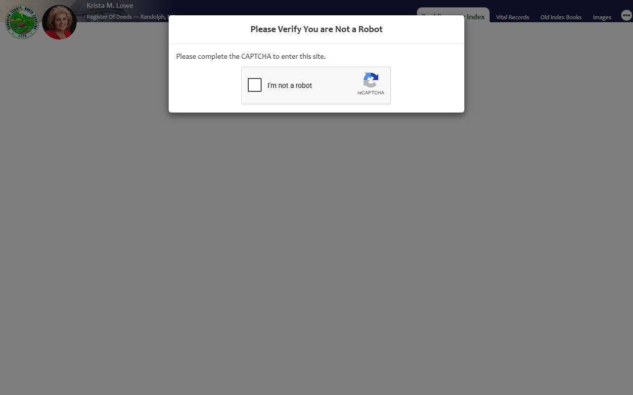 Randolph County court dockets related Register of Deeds records search screen