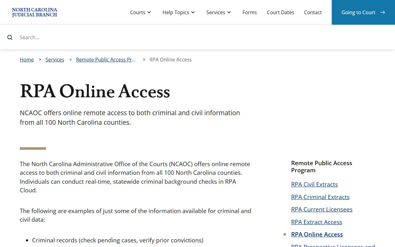 Randolph County court records Remote Public Access program for statewide case data