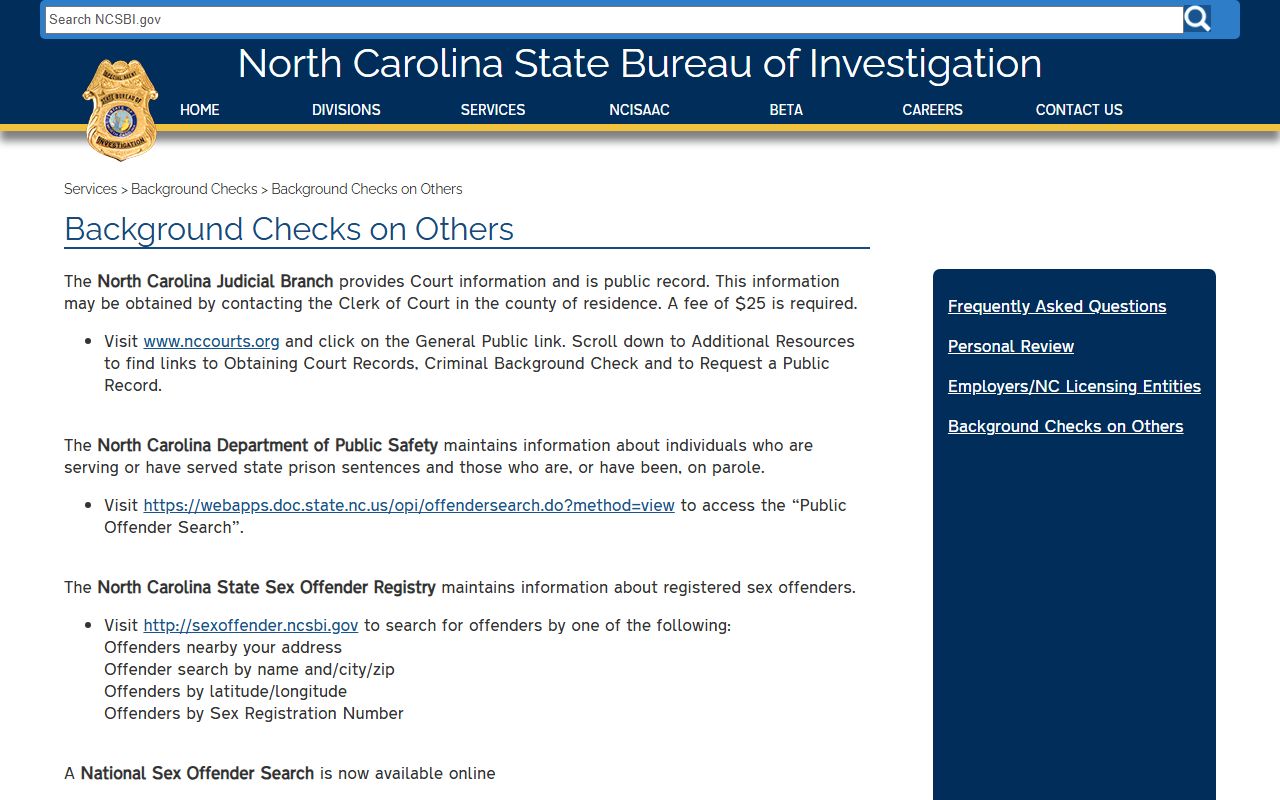 Randolph County criminal court records background check guidance from NC SBI