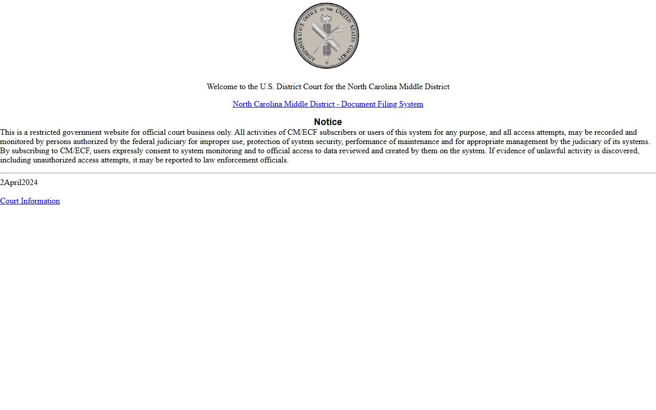 Randolph County Superior Court records federal CM ECF login distinction