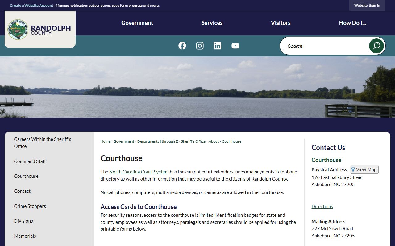 Randolph County court records courthouse information page