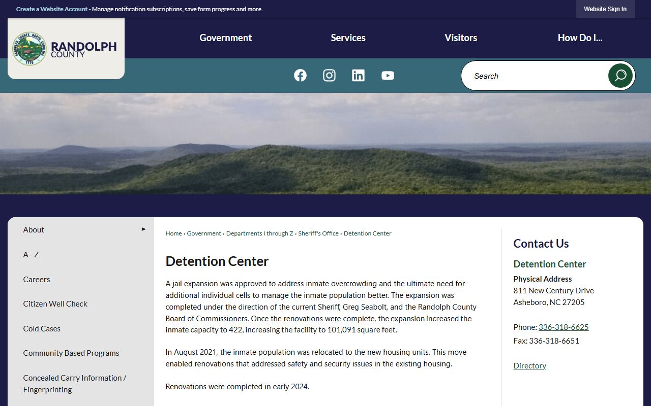 Randolph County inmate records Detention Center rules