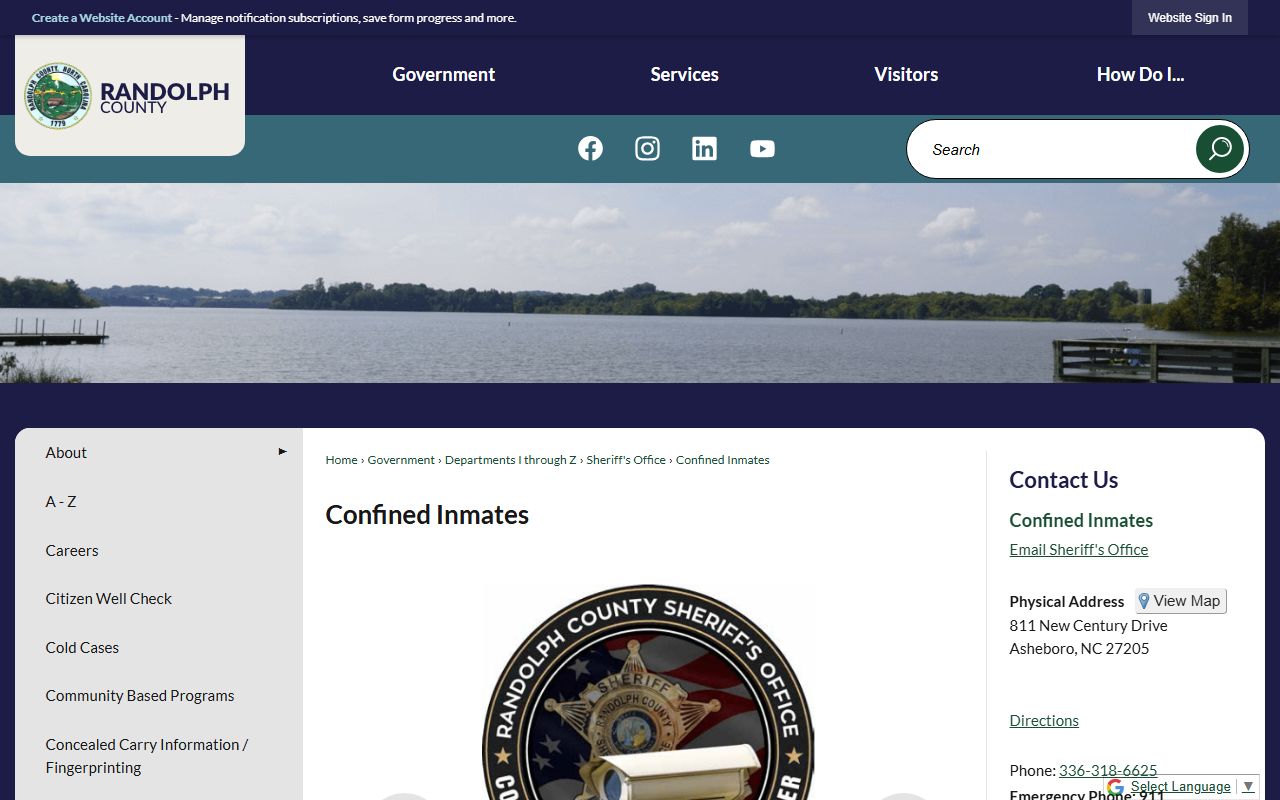 Randolph County inmate search confined inmates page