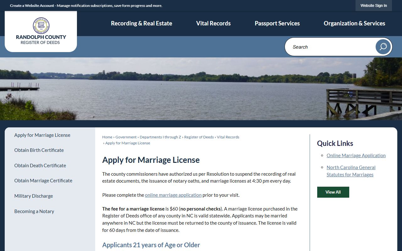 Randolph County marriage records online marriage application instructions