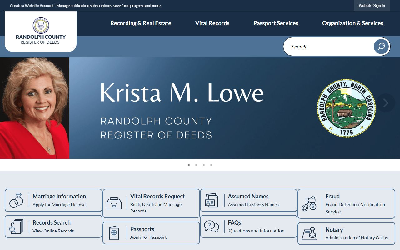 Randolph County marriage and divorce records Register of Deeds homepage