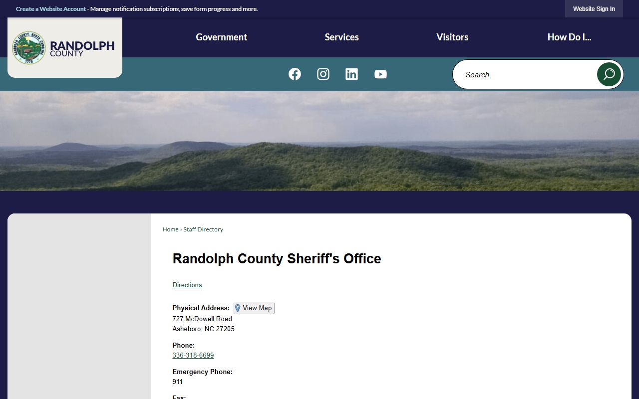 Randolph County warrant records sheriff staff directory